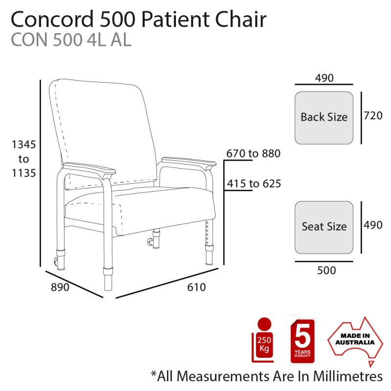 Concord Patient Chair With Adjustable Legs