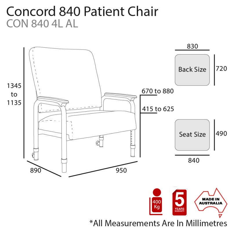 Concord Patient Chair With Adjustable Legs