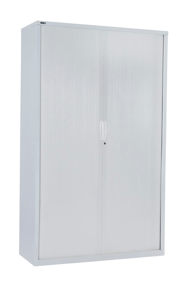 white tambour door cabinet