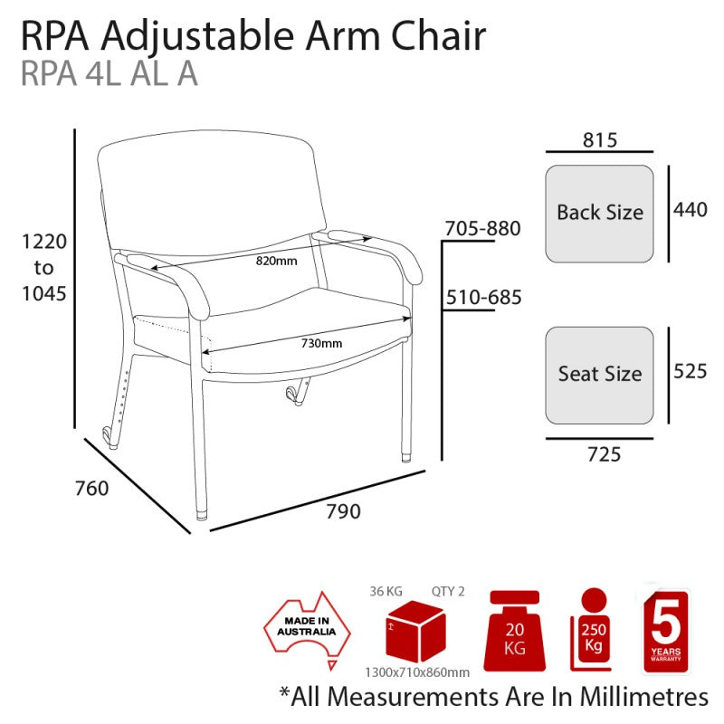 RPA Adjustable Leg Arm Chair