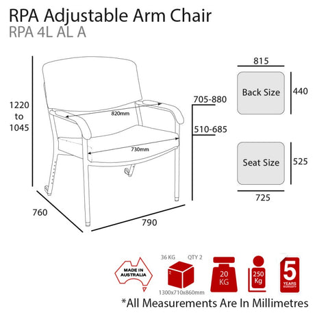 RPA Adjustable Leg Arm Chair